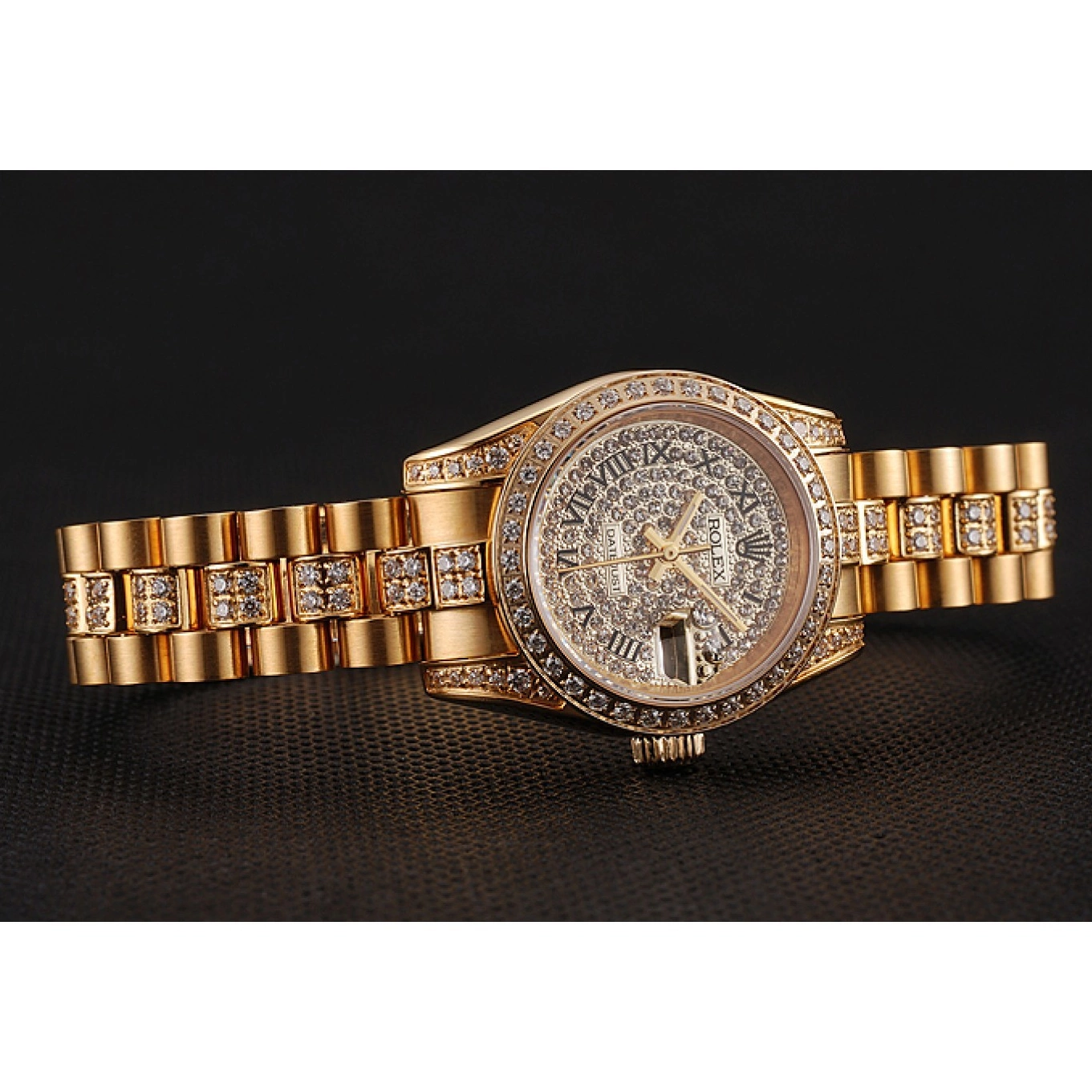 Rolex copies cheap Diamond 1453955 Diamond Bracelet Swiss Gold Dial Pave DayJust Rolex 0716